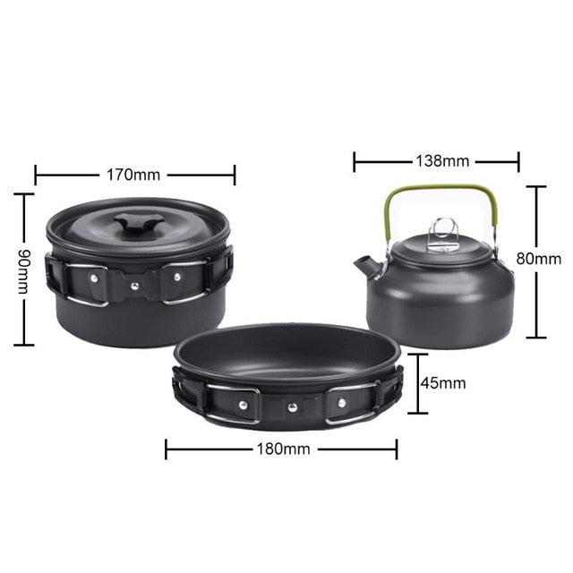 Aluminum Cookware 3 Pieces Set for Outdoor Camping/Hiking
